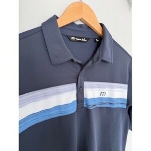 Travis Mathew Mens Polo Shirt Short Sleeve Blue Stripe Golf‎ Athleisure Size M